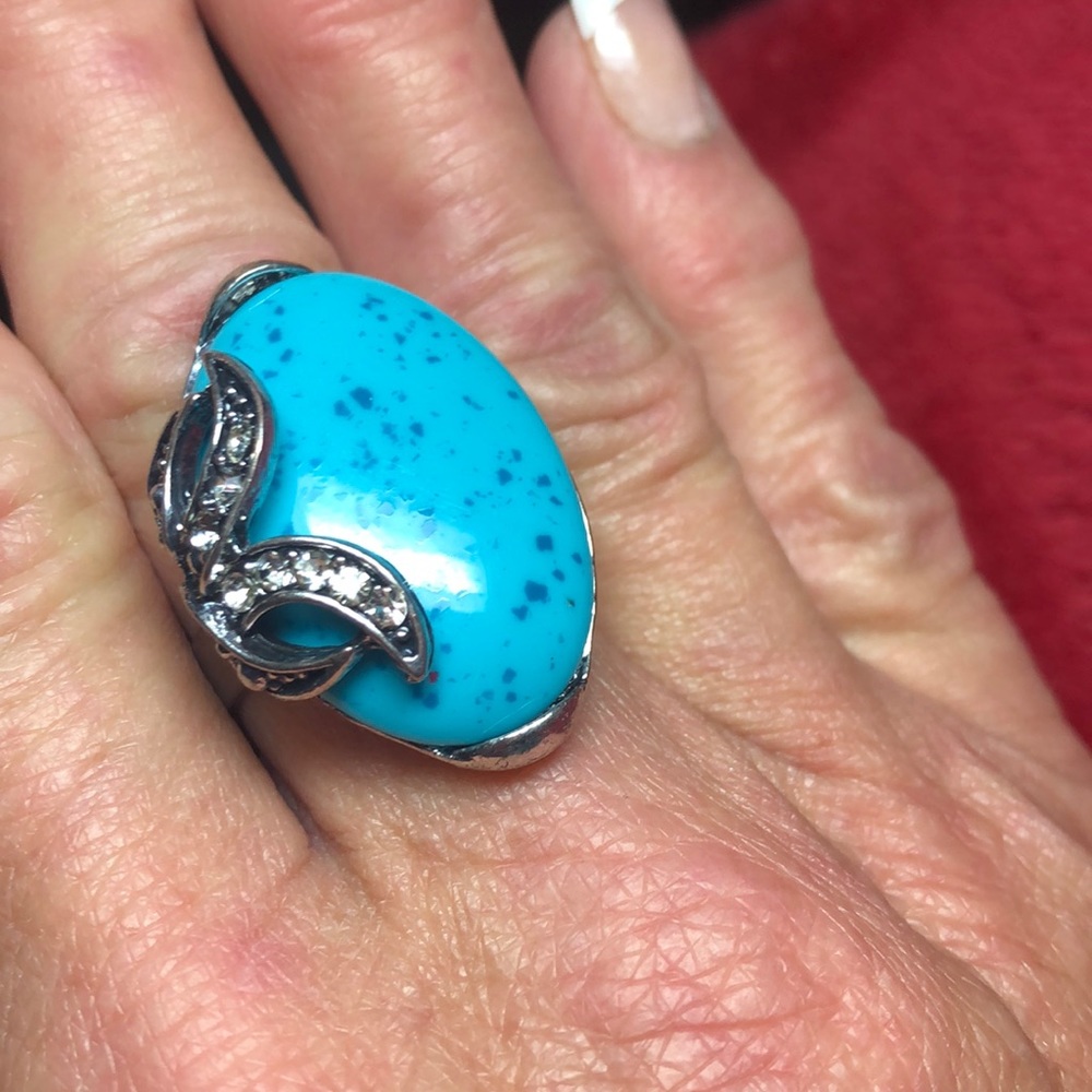 🌹Simulated Turquoise adjustable Stainless Ring - Picture 2 of 4